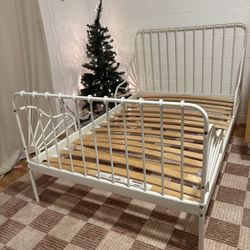 MINNEN Ext bed frame with slatted bed base, white, 38 1/4x74 3/4 "