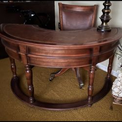 lexington half moon writing desk with leather top and chair 