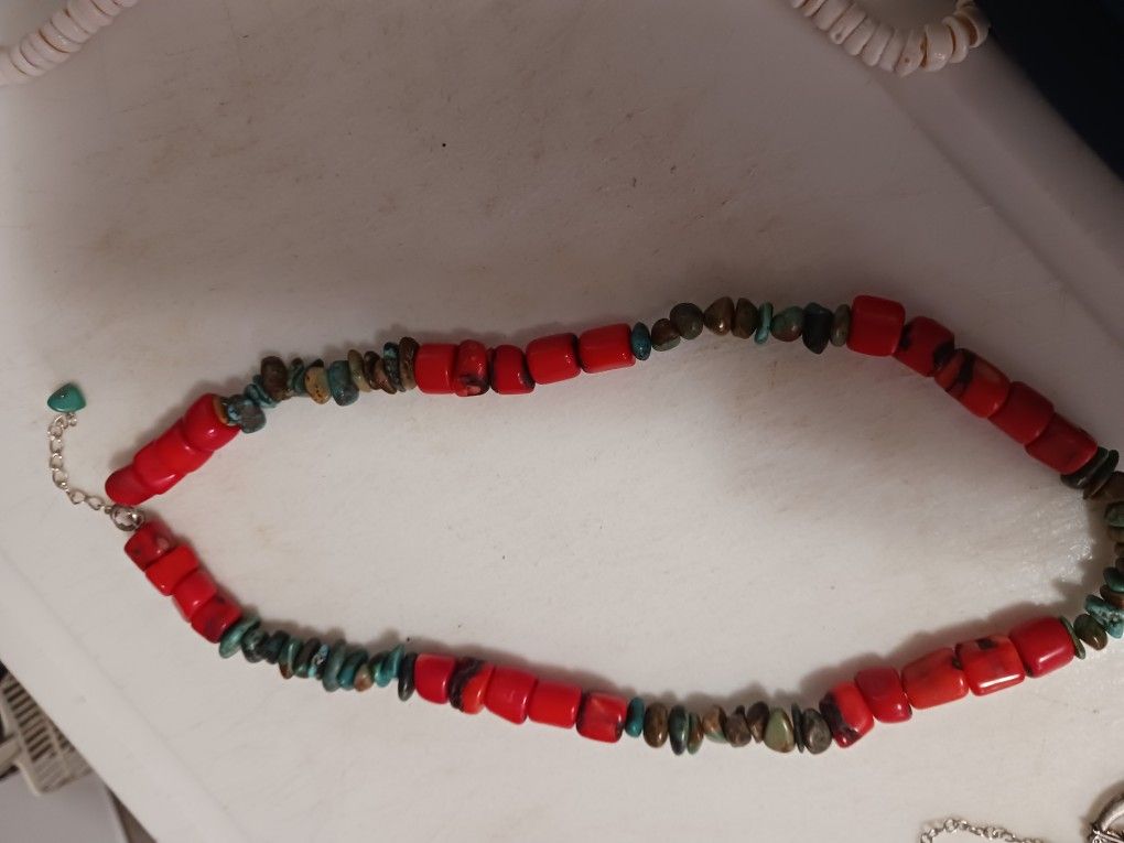 Red Coral And Turquoise Necklace