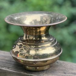 Vintage Brass Gold Tone Bulbous Vase / Metal Planter / Boho Table Decor