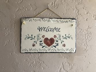 Hand Painted Slate Welcome Sign 10”x16” Valentine 
