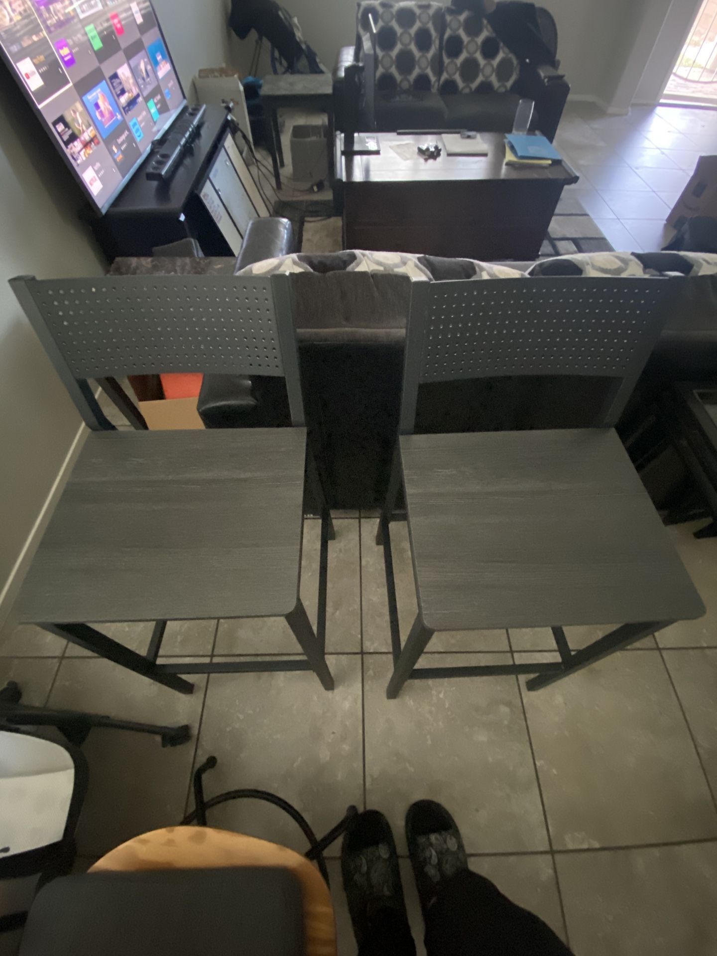 Set Of 2 Industrial 28” Bar Stools - Metal & Wood