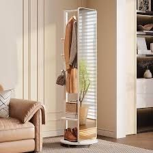 IUNVR WOOD FULL LENGTH MIRROR 69” WITH HOOKS & HIDDEN STORAGE, 3-IN-1 COAT RACK STANDING MIRROR, HD ANTI-DISTORTION GLASS FOR BEDROOM, ENTRYWAY, CLOSE