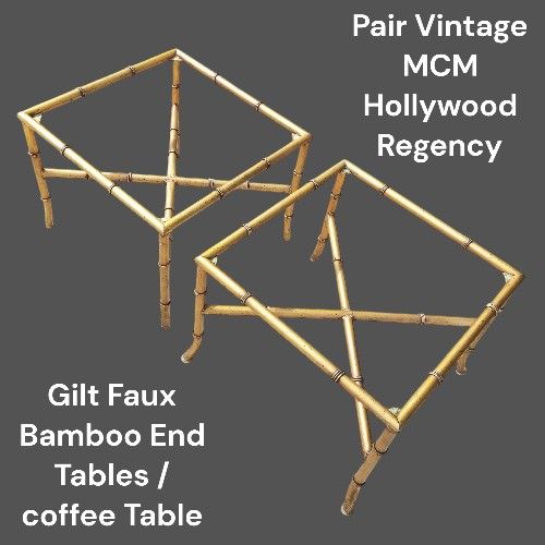 Gorgeous Hollywood Regency MCM Gilt Faux Bamboo End Tables