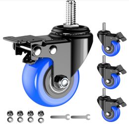 Caster Wheels Heavy Duty 2 Inch Stem Caster 800Lbs, Threaded Stem Casters 1/2"-13 X 1(Stem Diameter 1/2", Stem Length 1"), Safety Locking Caster Set O