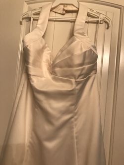 White formal dress with two different color sash