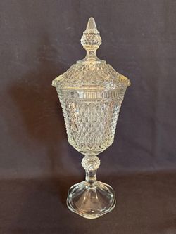 Vintage Diamond Point Glass Apothecary Jar with Lid