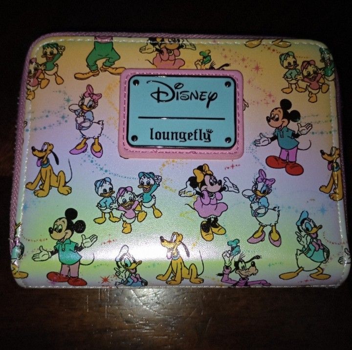 NWOT Loungefly Disney 100 Mickey & Friends Classic Iridescent Zip around wallet