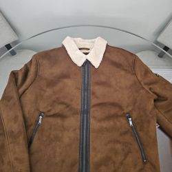 Men's DKNY Brown Faux Suede Jacket Leather XL New Sherpa 