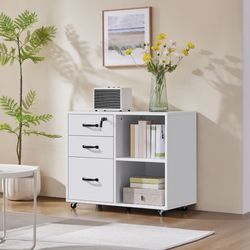 Vintage File Cabinet with 3 Drawers for Home and Office, White