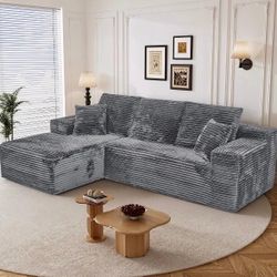 Gray Corduroy L-Shaped Sectional Sofa