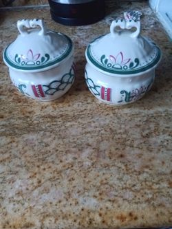 Mikasa Ceramic Lidded Jars with Floral Design, Set of 2