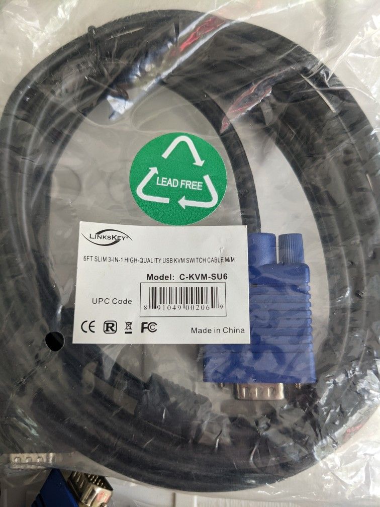 Linkskey 6ft Slim 3-n-1 High-Quality USB KVM Switch Cable M/M (Quantity Of 5)