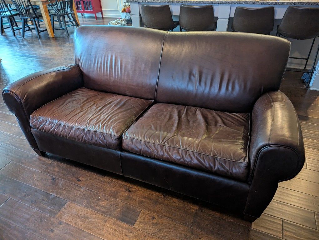 Brown Leather Pottery Barn Sofa 