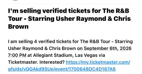 selling verified tickets for The R&B Tour - Starring Usher Raymond & Chris Brown