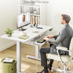 DK102 $65  Electric Standing Desk with Keyboard Tray, 35 Inch Height Adjustable Small Table, Sit Stand Table, Writing Computer Desk for Home, Office, 