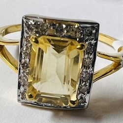 Natural DIAMONDS+CITRINE 0.25ct 14kt Solid Yellow Gold Ring Size 7# wedding