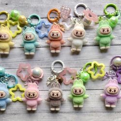 Mini Baby Labubu Doll Fuzzy Keychain Backpack Luggage Clip - Single