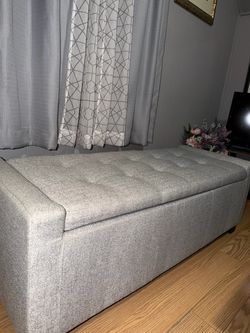 Grey Fabric Storage Ottoman Bench