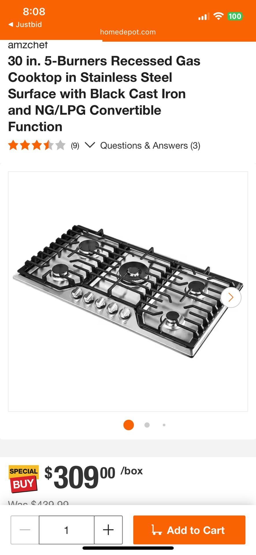 30 in. 5-Burners Recessed Gas Cooktop in Stainless Steel Surface with Black Cast Iron