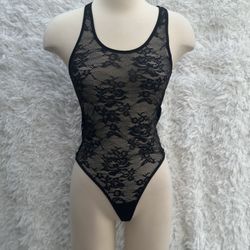 Forever 21 Black Floral Lace One Piece bodysuit