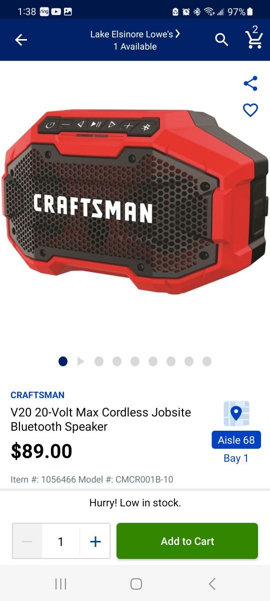 Craftsman Bluetooth Speaker 20v Tool Only 