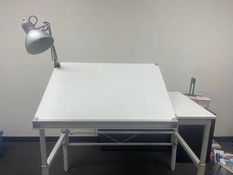 Adjustable Split-Top Drafting Table / Art Desk with Desk Lamp
