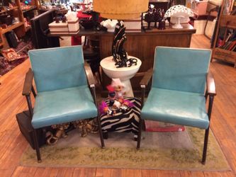 Set Of 2 Mid Century Modern Jonalia Retro Blue Arm Chairs