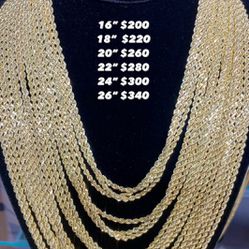 10K 3MM Diamond Cut Rope Chains 