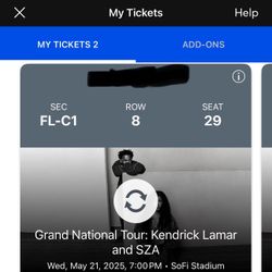 Grand National Tour: Kendrick Lamar And SZA Concert Tickets Two FRONT ROW BEST SEATS