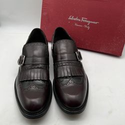 Salvatore Ferragamo Mens GENESIS Dark red black Leather Slip On Dress Shoes 12 D