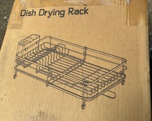 Extendable Stainless Steel Dish Rack Used in Sink & Kitchen Counter, with Drainboard Set & Utensil Holder & Cup Holder