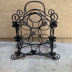 Wine Rack- Solid Black Metal - Grapes  & Leaves Motif
