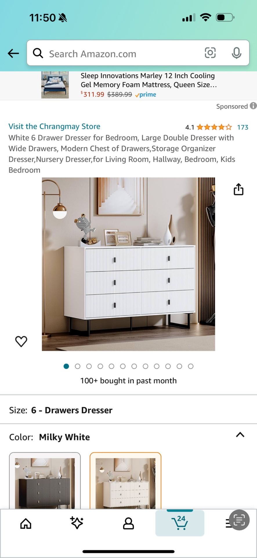 White 6-Drawer Modern Dresser (Milky White, ribbed fronts)