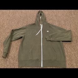 Champion Eco Full Zip Hoodie Size L Green Hooded Sweatshirt Mens