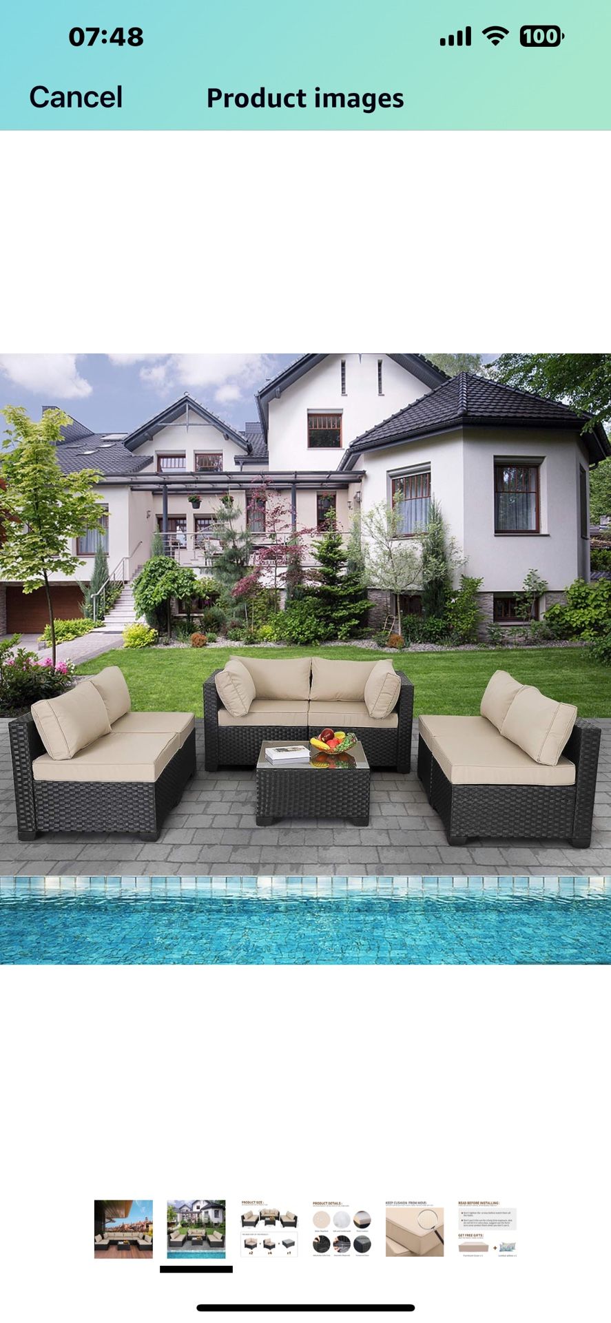 7 Piece Outdoor Wicker Furniture Set, Patio Black 