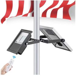 Solar Flood Lights Outdoor with Smart Remote Control Long-Lasting Solar Flag Pole Light IP67 Waterproof Lighting Brightness Timing Adjustable Solar Fl
