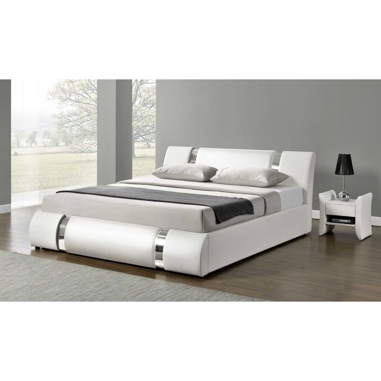 Queen Size Bed Frame with Iron Piece Adjustable Headboard White