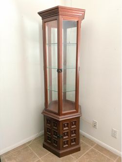 Vintage 1970s Hexagon Corner Curio Display Cabinet and Storage
