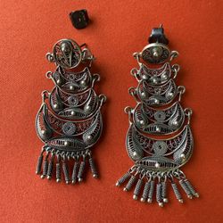 Vintage 925 Silver Signed By Peruvian Artist Ilaria, Filigree  Earrings