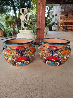 Talavera Dark Green Clay Pots. Planters. Plants. Pottery $60 cada uno