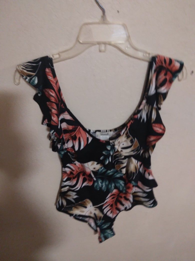Ladies Floral Print Bodysuit Size L 