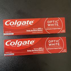 2pack Colgate Optic White Stain Fighter Teeth Whitening Toothpaste, Clean Mint, 6 oz Tube
