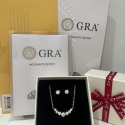 Moissanite Diamond Necklace Earrings GRA Certificate 