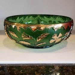 Antique Pressed Glass Bowl with Gold Highlighting 