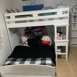 Kids Cottage (White) Twin/Full Loft Bed with Desk and Dresser.