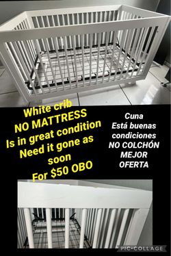 Baby crib white is in great condition for $50 obo