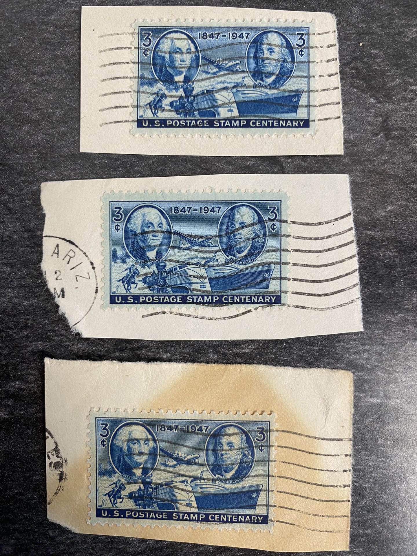 3 Antique US Postage Stamps 1947 3 Cents #947 U.S. Stamp Centenary Deep Blue (Rare Collectors Items!)