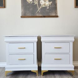Modern White and Gold Nightstands (2) 