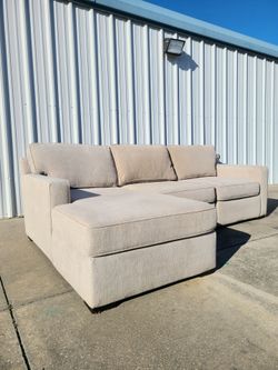 Beige Fabric Sectional Sofa with Chaise